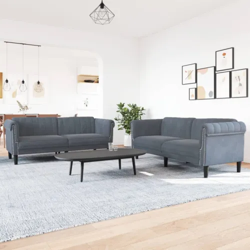 2-dijelni set sofa tamnosivi baršunasti - Tamno siva 2 Cijena