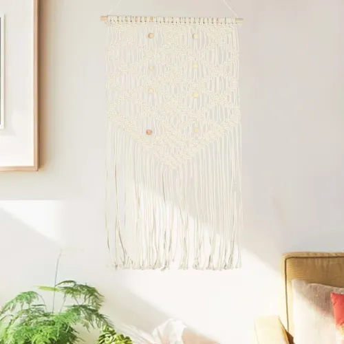Zidna vješalica s makrameom 40 x 80 cm pamučna Cijena