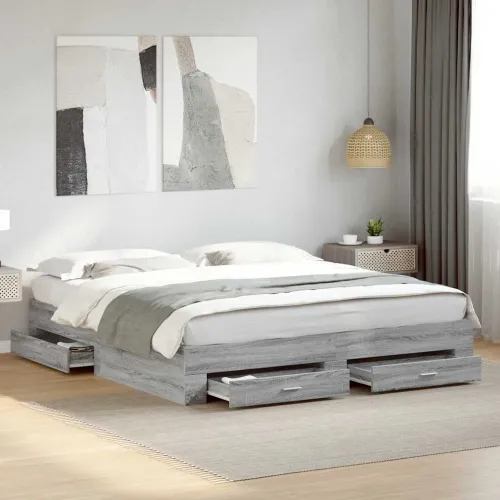 Okvir za krevet s ladicama boja hrasta 180x200 cm - Sivi hrast sonoma 180 x 200 cm Cijena