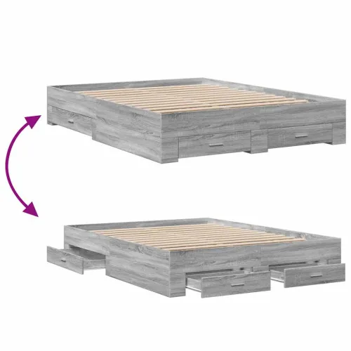 Okvir za krevet s ladicama boja hrasta 150x200 cm drveni - Sivi hrast sonoma 150 x 200 cm Cijena