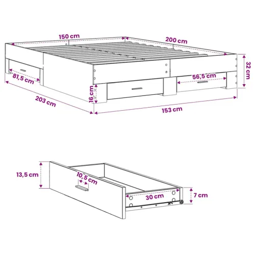 Okvir za krevet s ladicama boja hrasta 150x200 cm drveni - Sivi hrast sonoma 150 x 200 cm Cijena