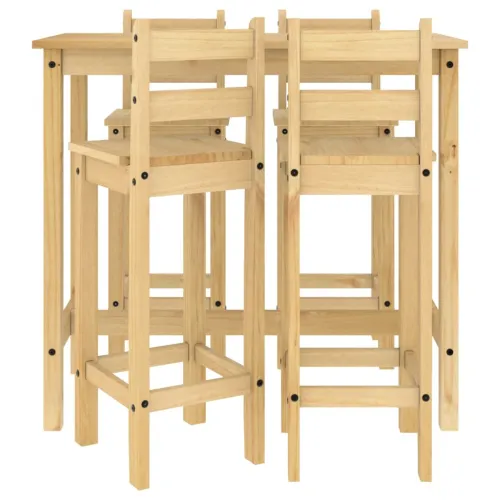 Stol i stolice - 5-dijelni barski set od masivne borovine - Smeđa 112 cm Barski stol + 4 x barska stolica 1 Cijena