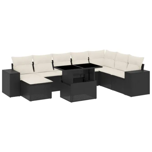 Vrtna garnitura - 9-dijelni set vrtnih sofa s jastucima crni od poliratana - Crna i krem bez spremišta 1 Cijena