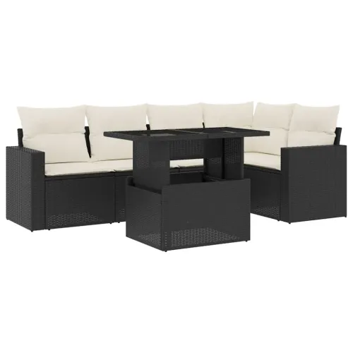 Vrtna garnitura - 6-dijelni set vrtnih sofa s jastucima crni od poliratana - Crna i krem bez spremišta 1 Cijena
