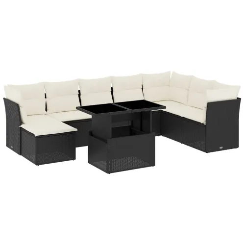 Vrtna garnitura - 9-dijelni set vrtnih sofa s jastucima crni od poliratana - Crna i krem bez spremišta 1 Cijena
