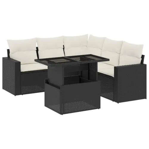 Vrtna garnitura - 6-dijelni set vrtnih sofa s jastucima crni od poliratana - Crna i krem Sa stolom 1 Cijena