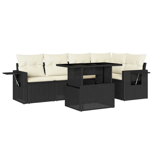 Vrtna garnitura - 6-dijelni set vrtnih sofa s jastucima crni od poliratana - Crna i krem bez spremišta 1 Cijena