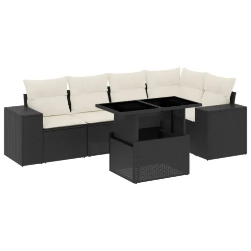 Vrtna garnitura - 6-dijelni set vrtnih sofa s jastucima crni od poliratana - Crna i krem bez spremišta 1 Cijena