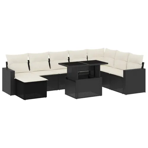 Vrtna garnitura - 9-dijelni set vrtnih sofa s jastucima crni od poliratana - Crna i krem bez spremišta 1 Cijena