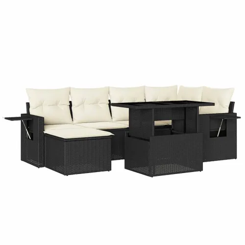 Vrtna garnitura - 7-dijelni set vrtnih sofa od poliratana s jastucima crni - Crna i krem bez spremišta 1 Cijena