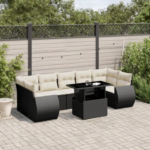 Vrtna garnitura - 8-dijelni set vrtnih sofa od poliratana s jastucima crni - Crna i krem bez spremišta 1 Cijena