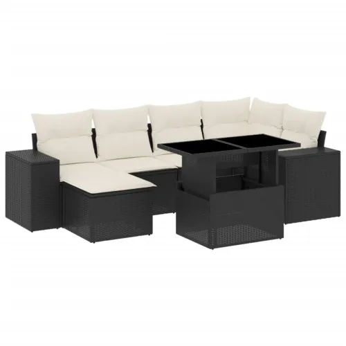 Vrtna garnitura - 7-dijelni set vrtnih sofa od poliratana s jastucima crni - Crna i krem bez spremišta 1 Cijena