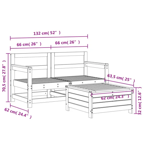 Vrtna garnitura - 3-dijelni set vrtnih sofa od impregnirane borovine - Prirodno impregnirano 1 Cijena