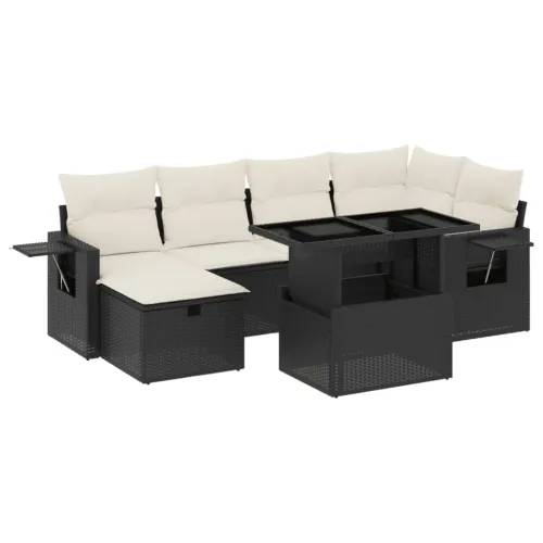 Vrtna garnitura - 7-dijelni set vrtnih sofa od poliratana s jastucima crni - Crna i krem bez spremišta 1 Cijena