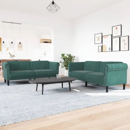 2-dijelni set sofa tamnozeleni baršunasti - Tamnozelena 2 Cijena