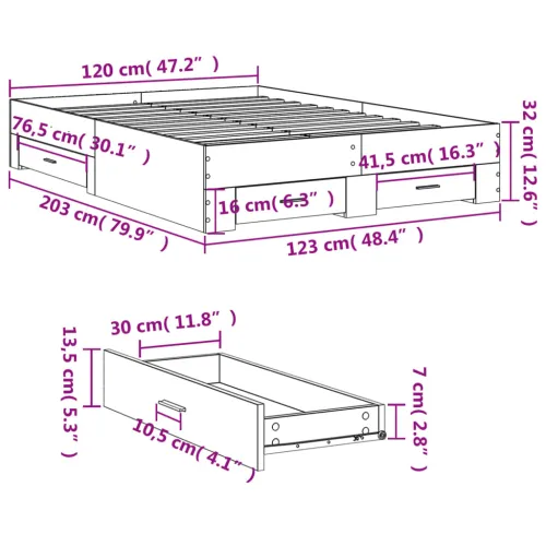 Okvir kreveta s ladicama siva boja betona 120x200 cm drveni - Beton siva 120 x 200 cm Cijena