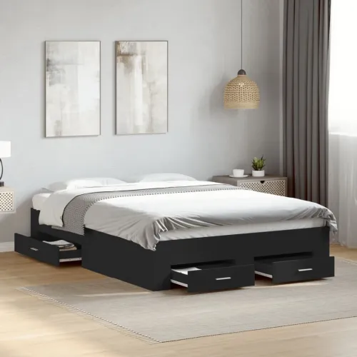 Okvir kreveta s ladicama crni 135 x 190 cm konstruirano drvo - Crna 135 x 190 cm Cijena