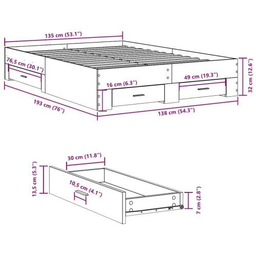 Okvir za krevet s ladicama boja sivog hrasta 135x190 cm - Sivi hrast sonoma 135 x 190 cm Cijena