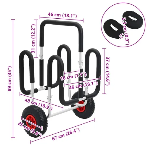 SUP kolica za 2 daske za surfanje 90 kg aluminijska - 67 x 48 x 89 cm 2 Cijena