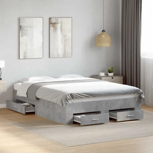 Okvir kreveta s ladicama siva boja betona 135x190 cm drveni - Beton siva 135 x 190 cm Cijena