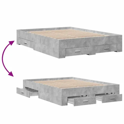 Okvir kreveta s ladicama siva boja betona 135x190 cm drveni - Beton siva 135 x 190 cm Cijena