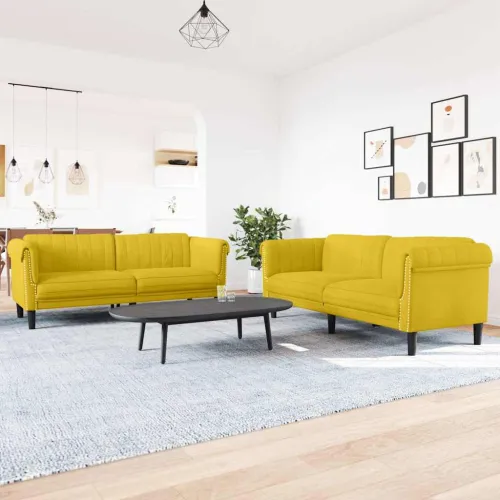 2-dijelni set sofa žuti baršunasti - Žuta 2 Cijena
