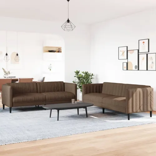 2-dijelni set sofa smeđi od tkanine - Smeđa dvosjed + trosjed Cijena
