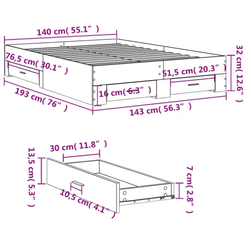Okvir kreveta s ladicama bez madraca bijeli 140x190 cm - Bijela 140 x 190 cm Cijena