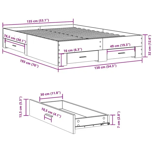 Okvir kreveta s ladicama boja hrasta 135x190 cm - Dimljeni hrast 135 x 190 cm Cijena
