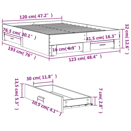 Okvir kreveta s ladicama boja hrasta 120x190 cm - Dimljeni hrast 120 x 190 cm Cijena