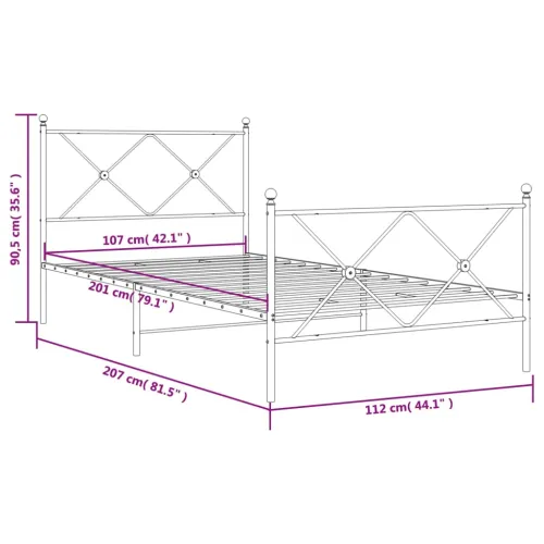 Metalni okvir kreveta uzglavlje i podnožje bijeli 107x203 cm - Bijela 107 x 203 cm s uzglavljem i podnožjem Cijena