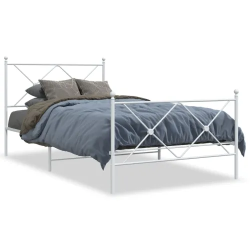 Metalni okvir kreveta uzglavlje i podnožje bijeli 107x203 cm - Bijela 107 x 203 cm s uzglavljem i podnožjem Cijena