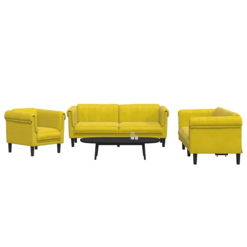 3-dijelni set sofa s žuti baršunast - Žuta 3 Cijena