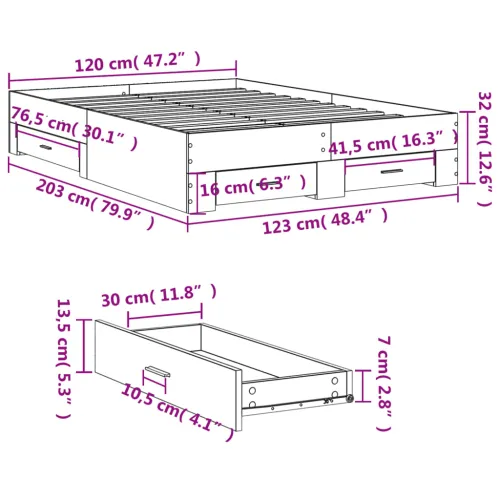 Okvir kreveta s ladicama boja hrasta 120x200 cm - Dimljeni hrast 120 x 200 cm Cijena