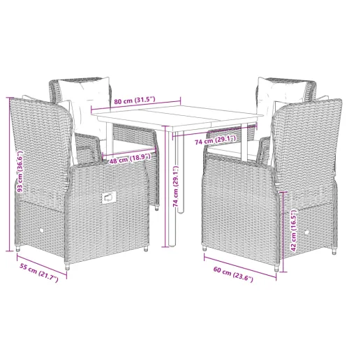 Vrtna garnitura - 5-dijelni vrtni blagovaonski set sivi od poliratana - Siva 80 x 80 x 74 cm 4 Cijena