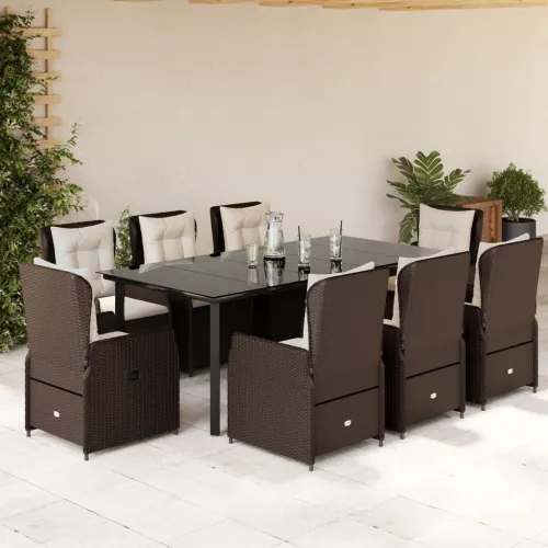 Vrtna garnitura - 9-dijelni vrtni blagovaonski set s jastucima poliratan smeđi - Smeđa 200 x 100 x 74 cm 8 Cijena
