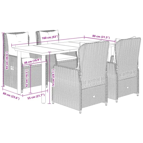 Vrtna garnitura - 5-dijelni vrtni blagovaonski set sivi od poliratana - Siva 160 x 80 x 74 cm 4 Cijena