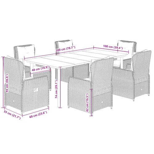 Vrtna garnitura - 7-dijelni vrtni blagovaonski set sivi od poliratana - Siva 200 x 100 x 74 cm 6 Cijena