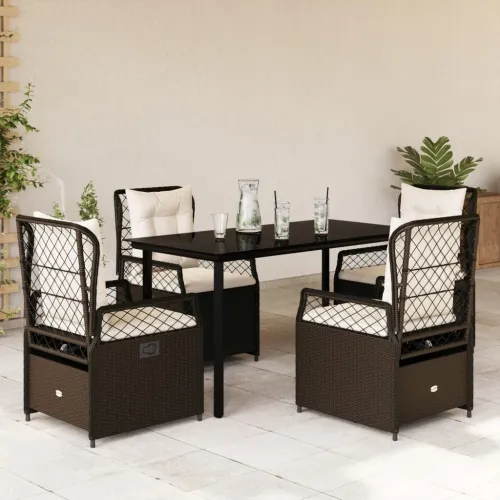 Vrtna garnitura - 5-dijelni vrtni blagovaonski set s jastucima poliratan smeđi - Smeđa 140 x 70 x 74 cm 4 Cijena