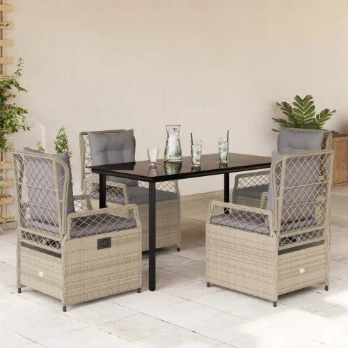 Vrtna garnitura - 5-dijelni vrtni blagovaonski set od poliratana s jastucima bež - bež i svjetlosiva 140 x 70 x 74 cm 4 Cijena