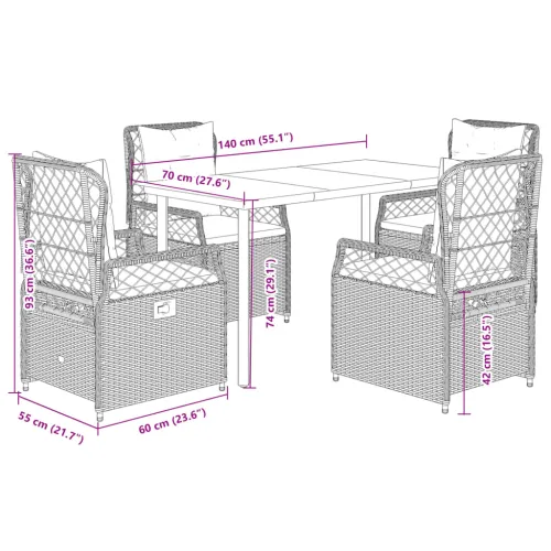 Vrtna garnitura - 5-dijelni vrtni blagovaonski set od poliratana s jastucima sivi - Svjetlosiva 140 x 70 x 74 cm 4 Cijena