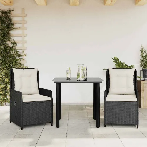 Vrtna garnitura - 3-dijelni vrtni blagovaonski set s jastucima od poliratana crni - Crna 80 x 80 x 74 cm 2 Cijena