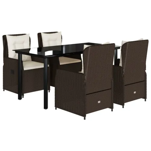 Vrtna garnitura - 5-dijelni vrtni blagovaonski set s jastucima poliratan smeđi - Smeđa 160 x 80 x 74 cm 4 Cijena