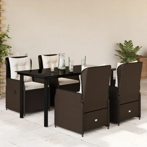 Vrtna garnitura - 5-dijelni vrtni blagovaonski set s jastucima poliratan smeđi - Smeđa 160 x 80 x 74 cm 4 Cijena
