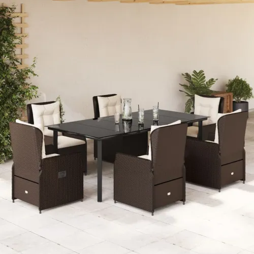 Vrtna garnitura - 7-dijelni vrtni blagovaonski set s jastucima poliratan smeđi - Smeđa 200 x 100 x 74 cm 6 Cijena