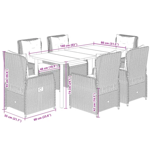 Vrtna garnitura - 7-dijelni vrtni blagovaonski set sivi od poliratana - Siva 160 x 80 x 74 cm 6 Cijena
