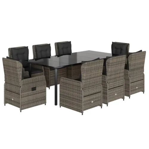 Vrtna garnitura - 9-dijelni vrtni blagovaonski set sivi od poliratana - Siva 200 x 100 x 74 cm 8 Cijena