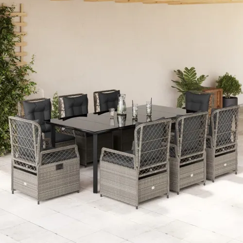 Vrtna garnitura - 9-dijelni vrtni blagovaonski set od poliratana s jastucima sivi - Svjetlosiva 200 x 100 x 74 cm 8 Cijena