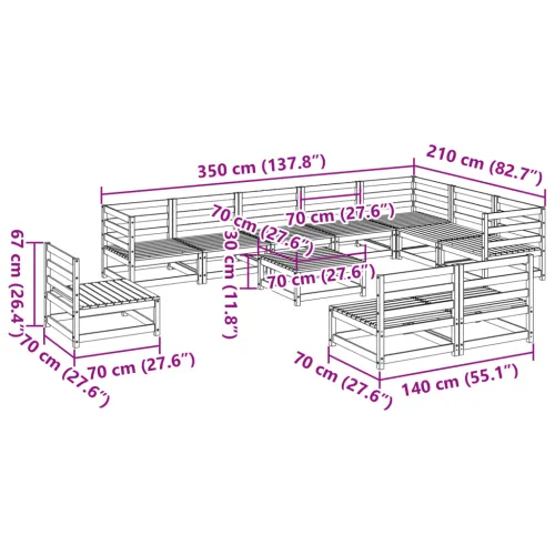 11-dijelna set vrtnih sofa od masivne borovine - Prirodna boja bora 1 Cijena