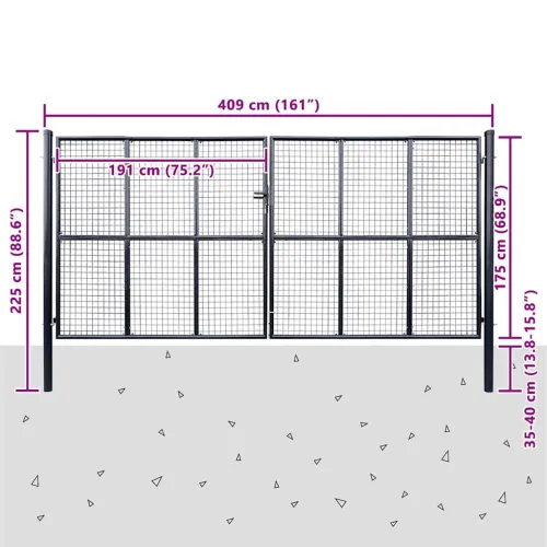 Dvorišna vrata - Vrtna vrata od mrežastog čelika 400x175 cm siva - 400 x 175 cm Cijena